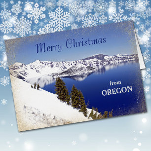 Oregon Crater Lake Christmas Gold Glitter Card