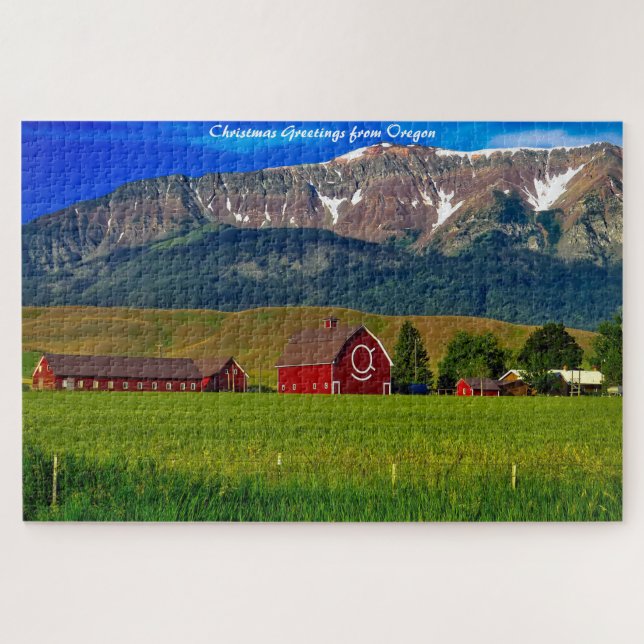 Oregon Farm Buildings.Christmas Greetings Jigsaw Puzzle (Horizontal)