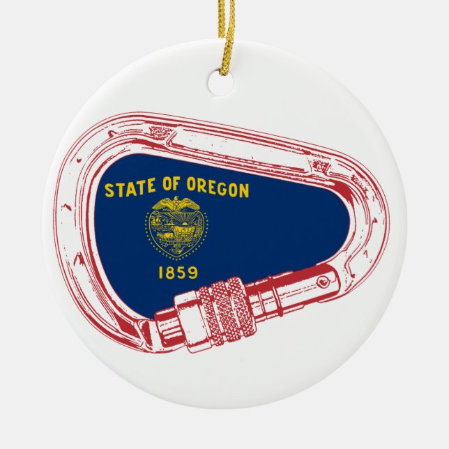 Oregon Flag Climbing Carabiner Ceramic Ornament (Front)