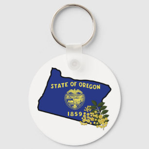 Oregon Flag with State Flower Oregon Grape Key Ring