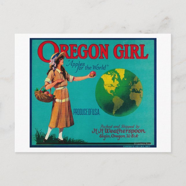 Oregon Girl Apple Crate LabelElgin, OR Postcard (Front)