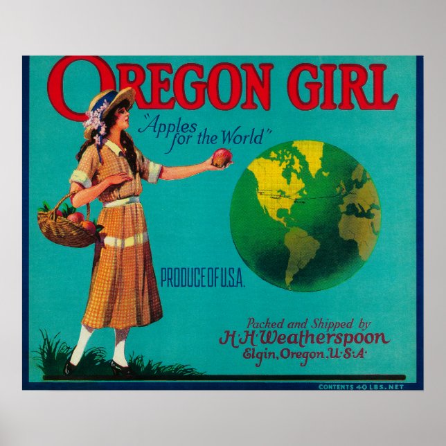 Oregon Girl Apple Crate LabelElgin, OR Poster (Front)