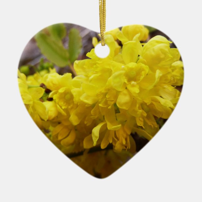 Oregon Grape Flowers Yellow Wildflowers Ceramic Tree Decoration (Front)