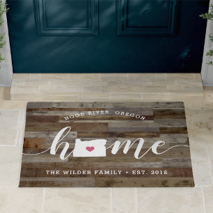 Oregon Home State Personalised Wood Look Doormat