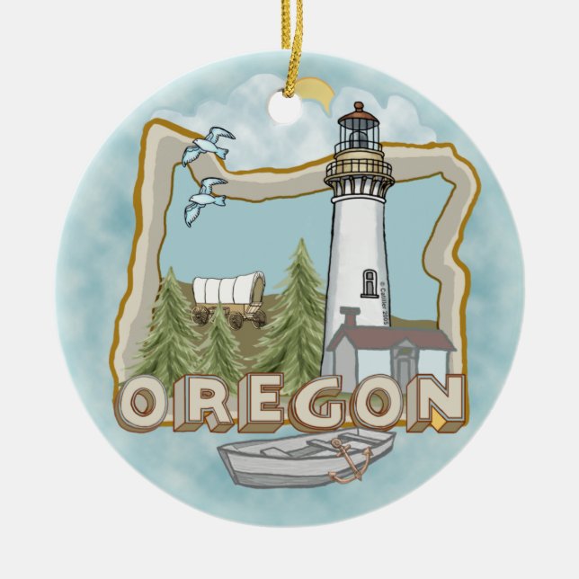 Oregon Lighthouse Ceramic Ornament (Front)