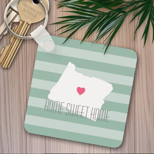 Oregon Map Home State Love with Custom Heart Key Ring
