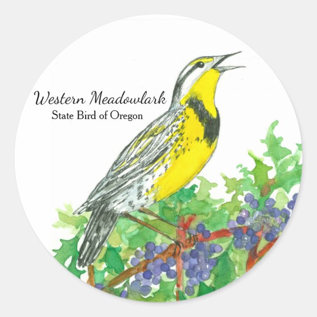 Oregon Meadowlark Grape Watercolor Journal Classic Round Sticker (Front)