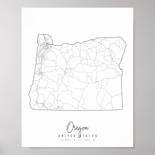Oregon Minimal Street Map Poster (Front)