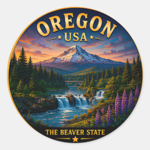 Oregon Mountain Vacation Memories 🟡 Classic Round Sticker