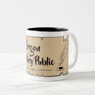 Oregon Notary Public Scroll Feather Quill Two-Tone Coffee Mug