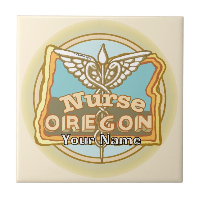 Oregon Nurse Caduceus Ceramic Tile (Front)