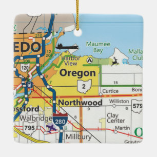 Oregon Ohio Vintage Map Ceramic Ornament