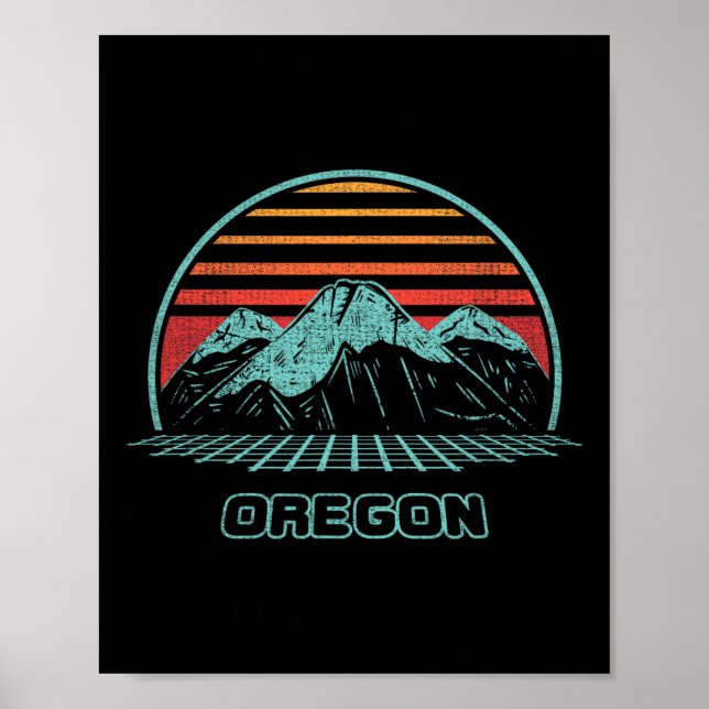 Oregon Retro Mountain Hiking 80s Style  Poster (Front)