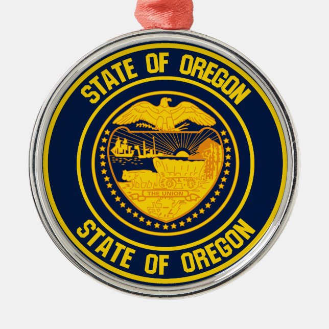 Oregon Round Emblem Metal Ornament (Front)