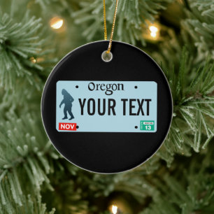 Oregon Sasquatch License Plate Ceramic Ornament