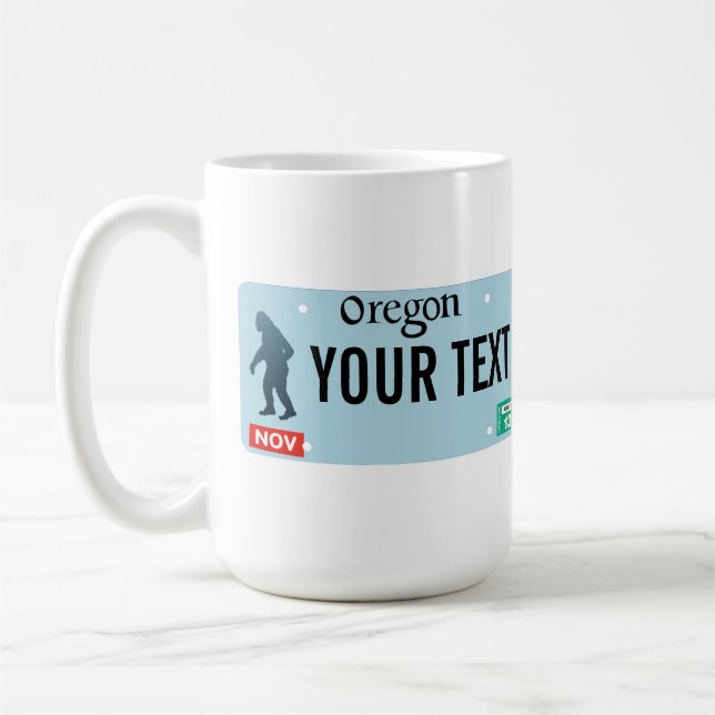 Oregon Sasquatch License Plate Coffee Mug (Left)