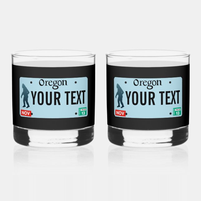 Oregon Sasquatch License Plate Whiskey Glass (Front)