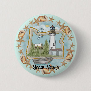 Oregon Shells Lighthouse  6 Cm Round Badge