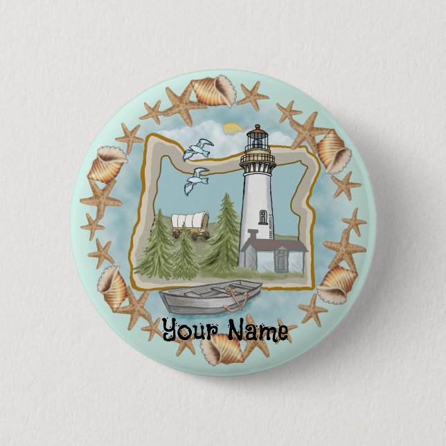 Oregon Shells Lighthouse  6 Cm Round Badge (Front)