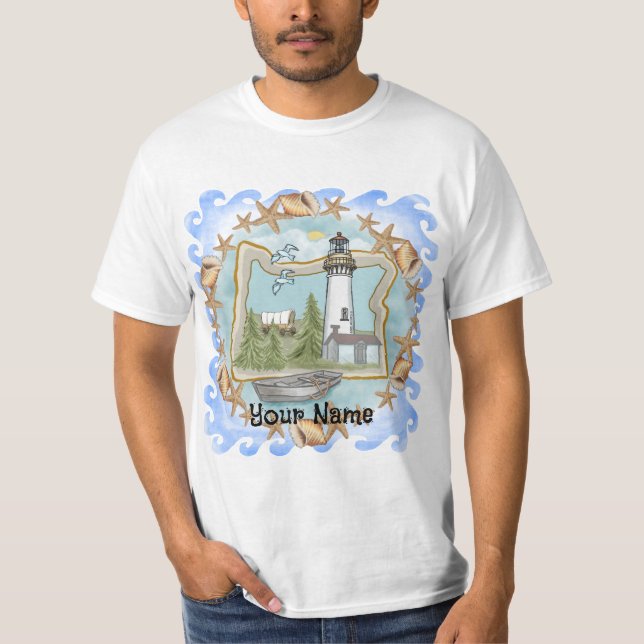 Oregon Shells Lighthouse  T-Shirt (Front)