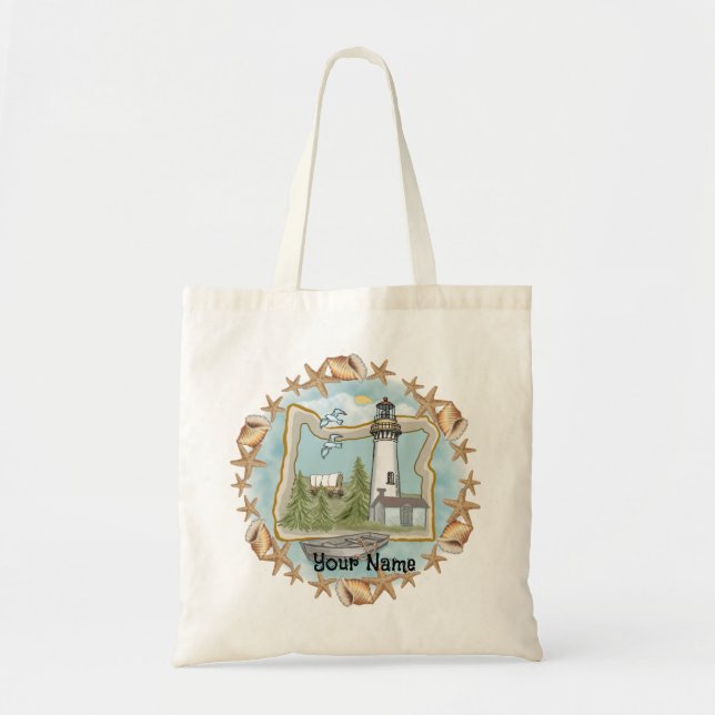 Oregon Shells Lighthouse Tote Bag (Front)