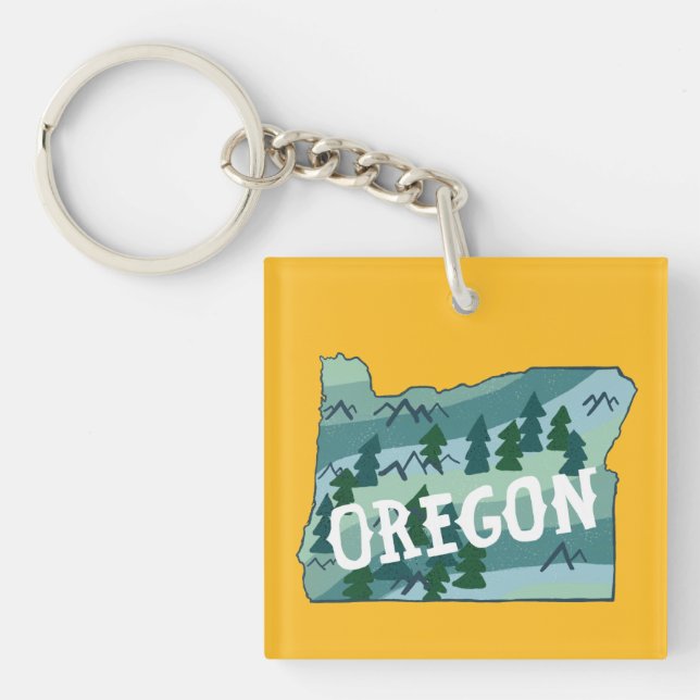 Oregon State Map Illustration Key Ring (Front)