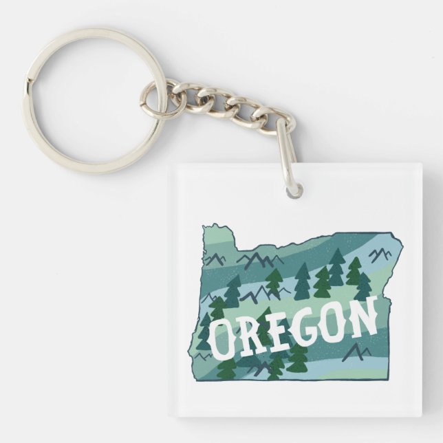 Oregon State Map Illustration Key Ring (Front)