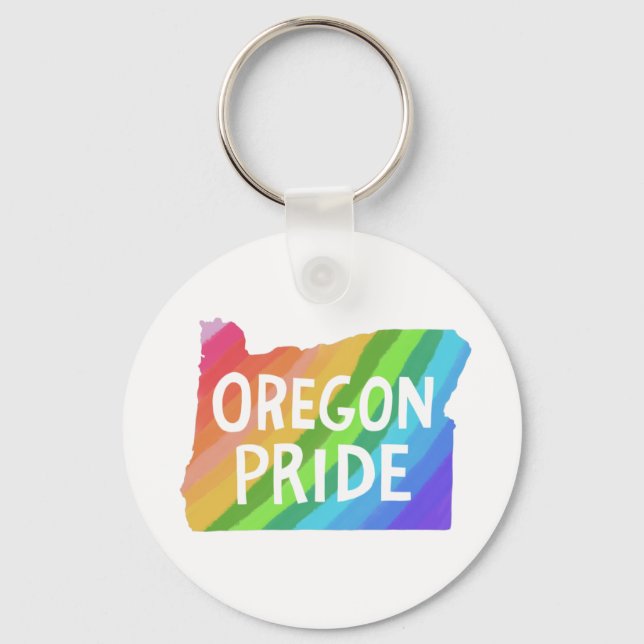 Oregon State Map Illustration RAINBOW PRIDE Key Ring (Front)