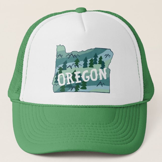 Oregon State Map Illustration Trucker Hat (Front)