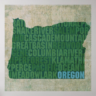 Oregon State Outline Word Map on Canvas Poster