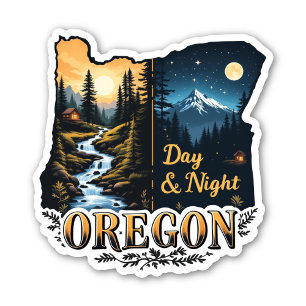 Oregon State Sticker   Day & Night Landscape Art