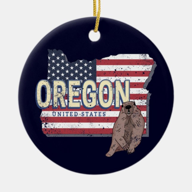 Oregon State United States Retro Map USA Souvenir Ceramic Ornament (Front)