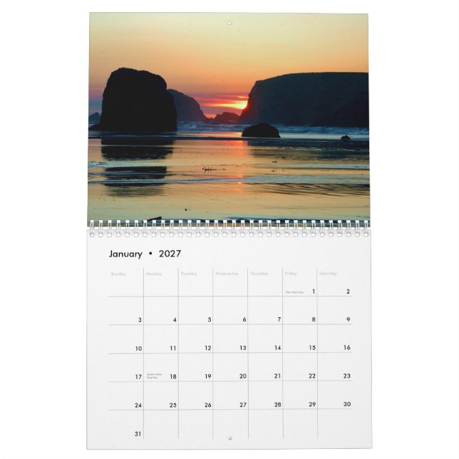 Oregon  Sunsets Calendar (Jan 2027)