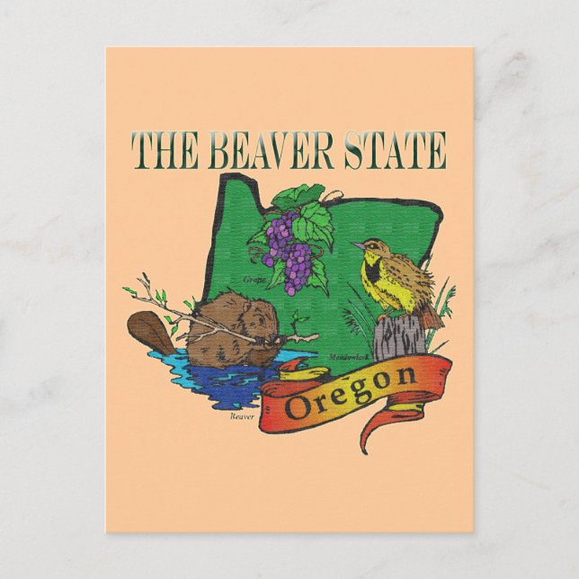 Oregon The Beaver State Lark Grape Postcard (Front)