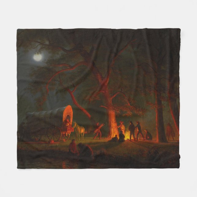Oregon Trail Conestoga Wagon Moonlight Camp Fire  Fleece Blanket (Front (Horizontal))