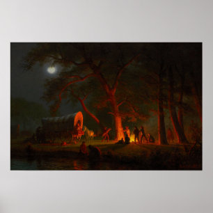 Oregon Trail Conestoga Wagon Moonlight Camp Fire Poster