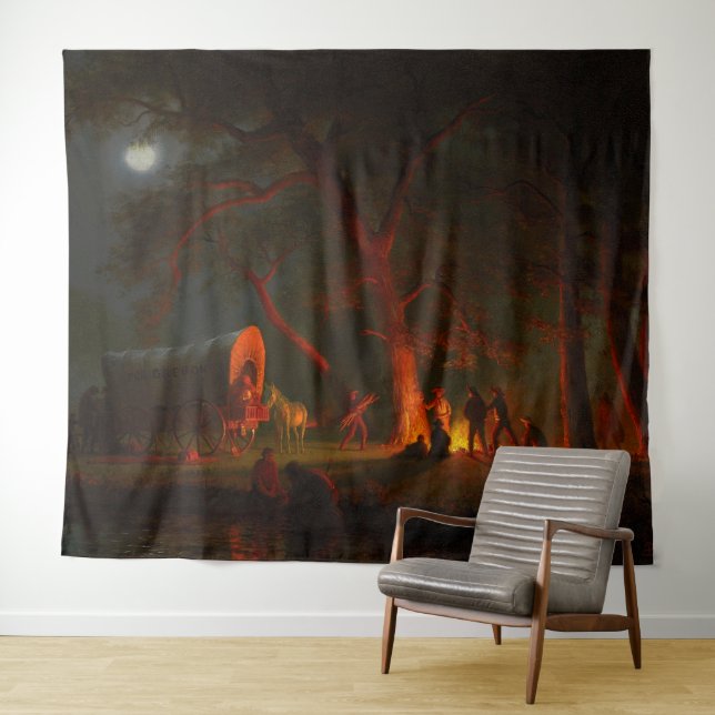 Oregon Trail Conestoga Wagon Moonlight Camp Fire  Tapestry (In Situ (Horizontal))