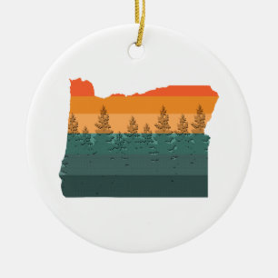 Oregon Tree Silhouette Ceramic Ornament