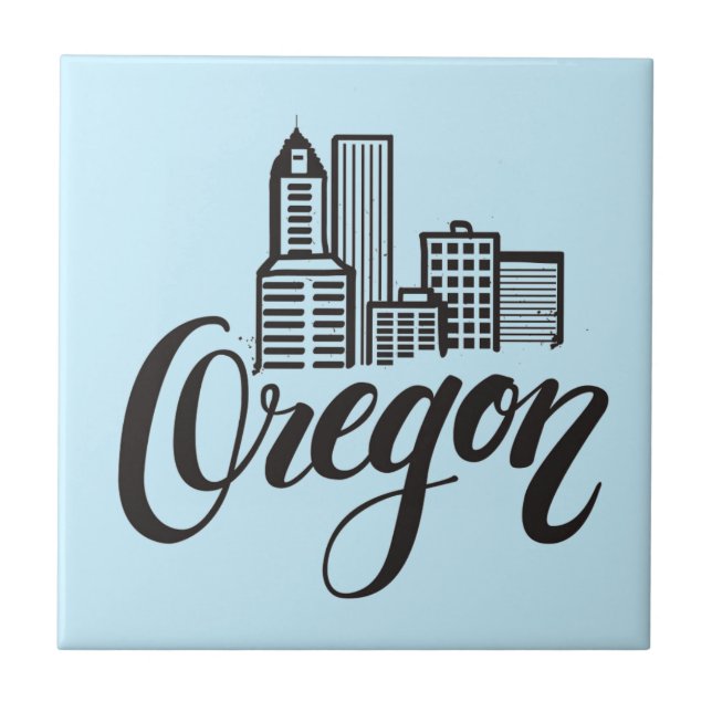 Oregon Typography Design Ceramic Tile (Front)