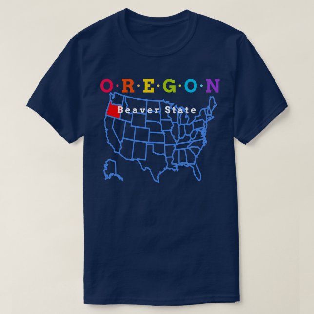 Oregon USA Beaver State With Map T-Shirt (Design Front)