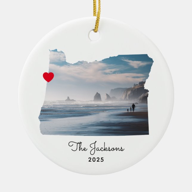 Oregon Vacation Photo Red Heart Ceramic Ornament (Front)