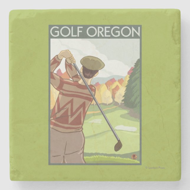 OregonGolf Scene Vintage Travel Poster Stone Coaster (Front)