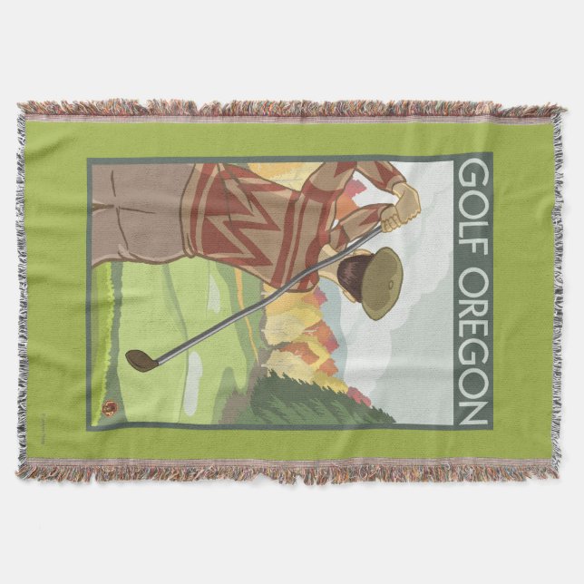 OregonGolf Scene Vintage Travel Poster Throw Blanket (Front)