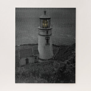 Oregon's historic Heceta Head Lighthouse B&W Jigsaw Puzzle