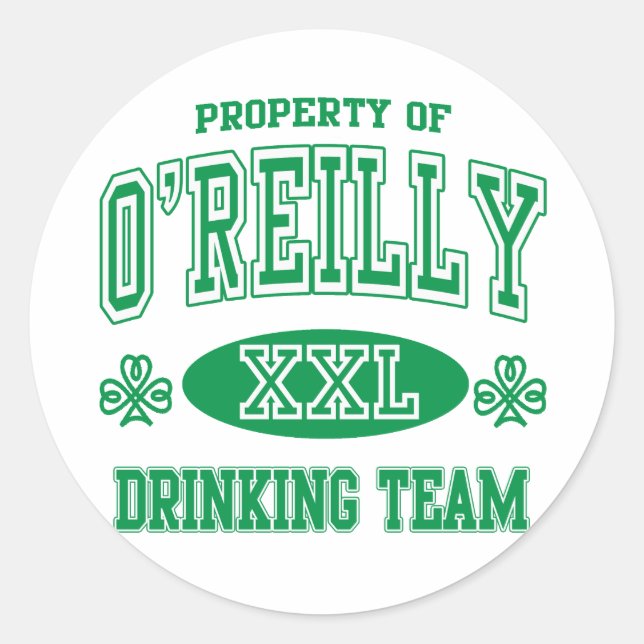 O'Reilly Irish Drinking Team Classic Round Sticker (Front)