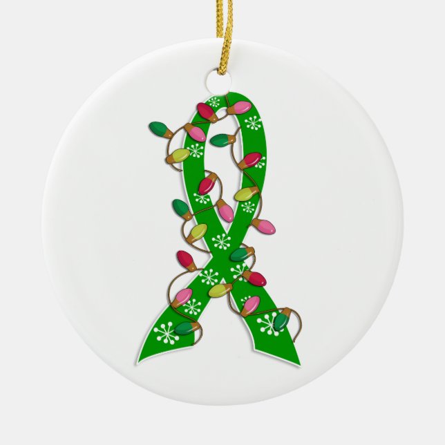 Organ Donation Christmas Lights Ribbon Ceramic Ornament (Front)