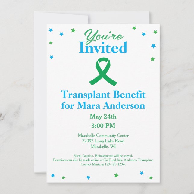 Organ Donation Transplant Fundraiser  Invitation (Front)