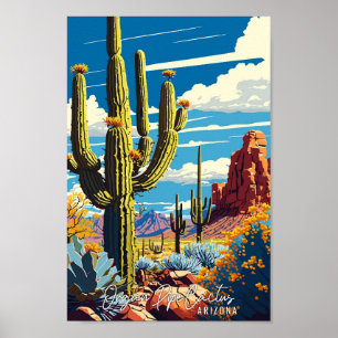 Organ Pipe Cactus Arizona travel illustration Poster