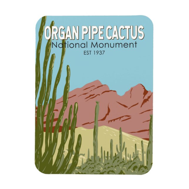 Organ Pipe Cactus National Monument Arizona Retro Magnet (Vertical)