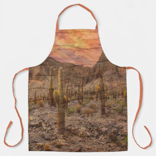 Organ Pipe Cactus On Wood Grain Sunset Photo Apron